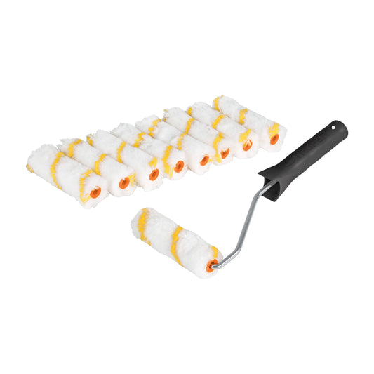 Kit de maneral y 9 mini rodillos de 4' de poliéster, Truper Caja con 12, 12132