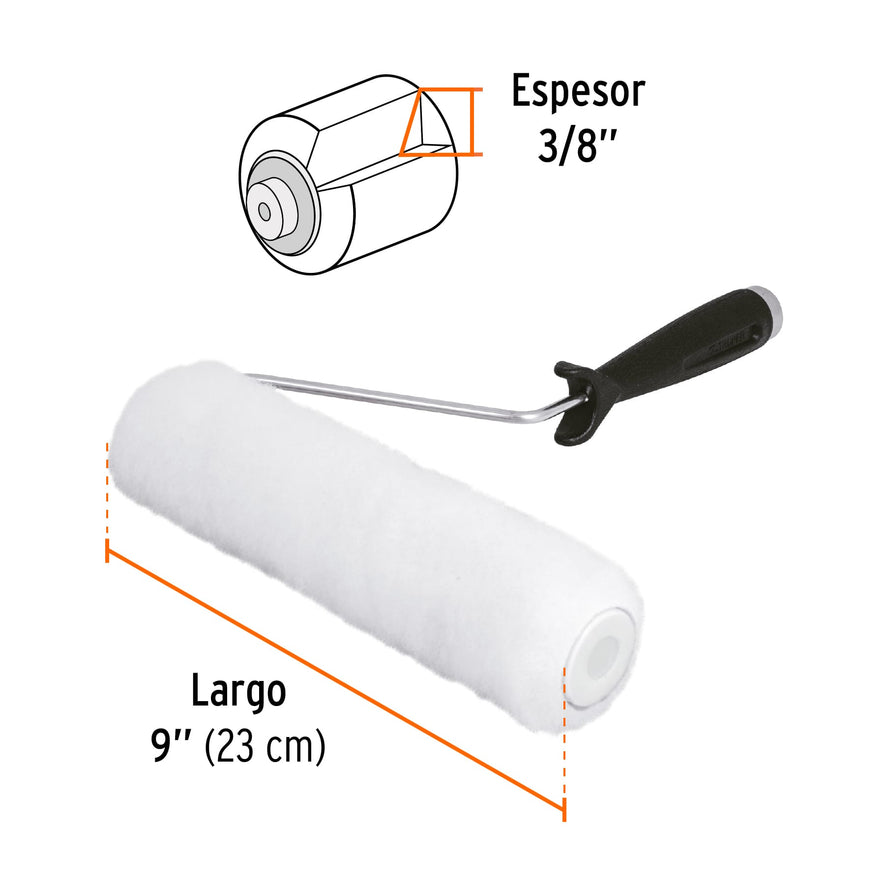 Rodillo para pintar 9' x 3/8' superficies lisas, Truper Caja con 6, 13875