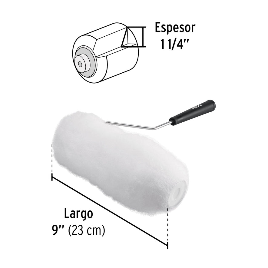 Rodillo p/pintar,9 x 1-1/4',superficies extrarrugosas,Pretul Caja con 6, 28037