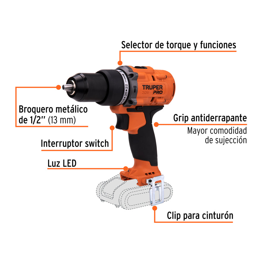 Rotomartillo 1/2', 20V, sin accesorios, PRO, 103248
