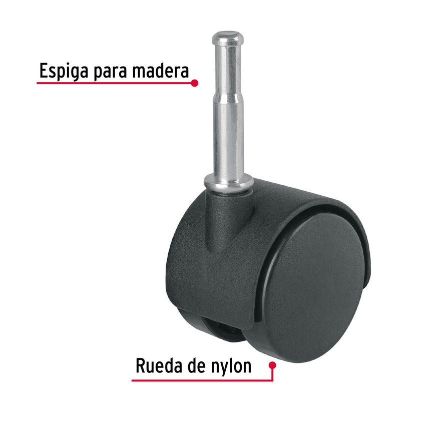 Rodaja tipo yoyo de 40 mm con espiga para madera, Fiero Caja con 6, 49698