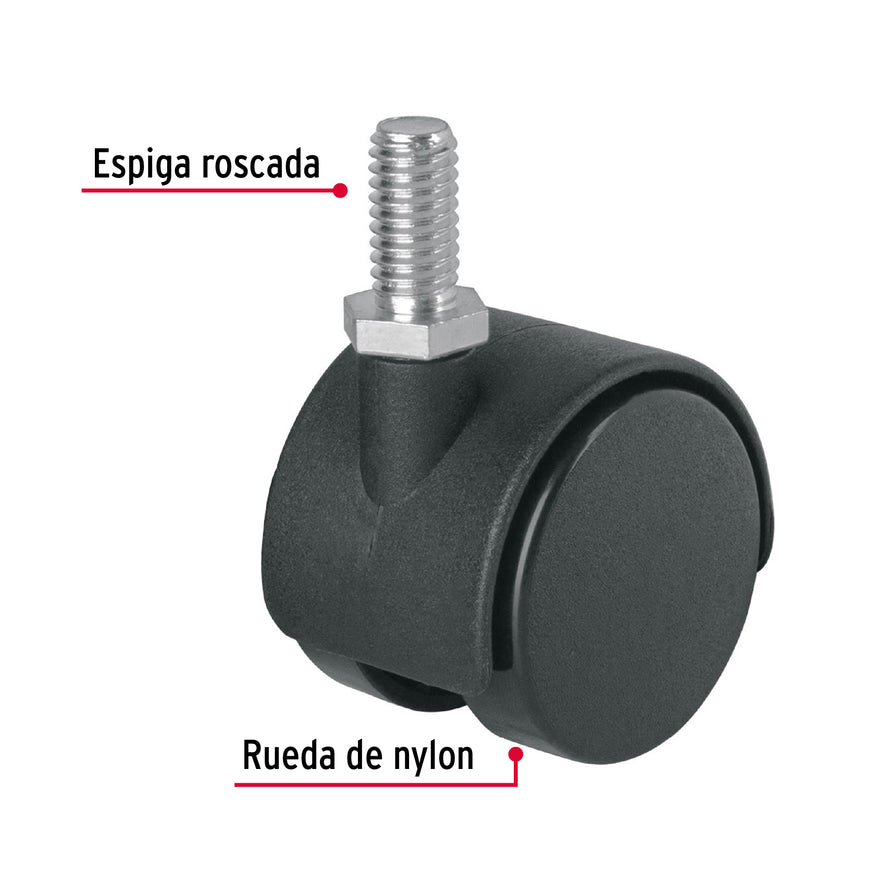 Rodaja tipo yoyo de 40 mm con espiga roscada, Fiero Caja con 6, 49696