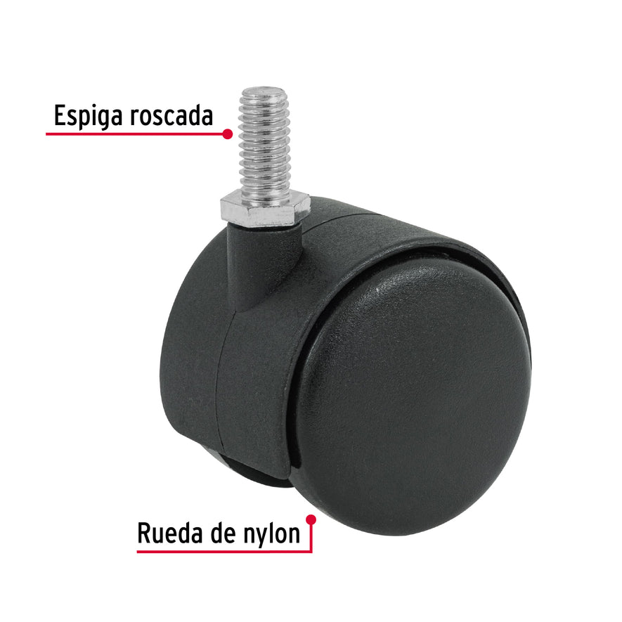 Rodaja tipo yoyo de 50 mm con espiga roscada, Fiero Caja con 6, 49697