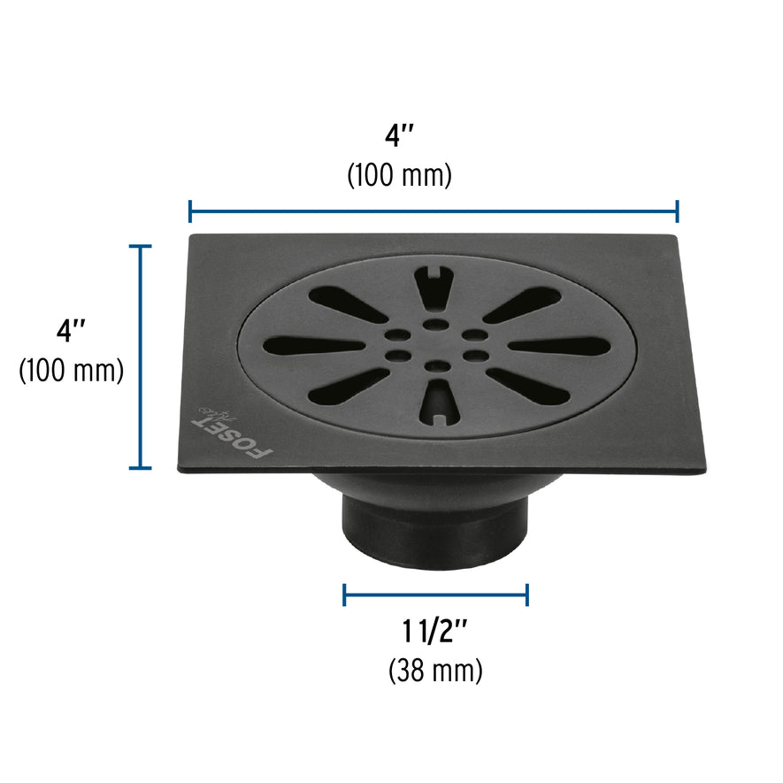 Resumidero cuadrado 4'x 4', acero inoxidable, negro, gota Caja con 4, 45473