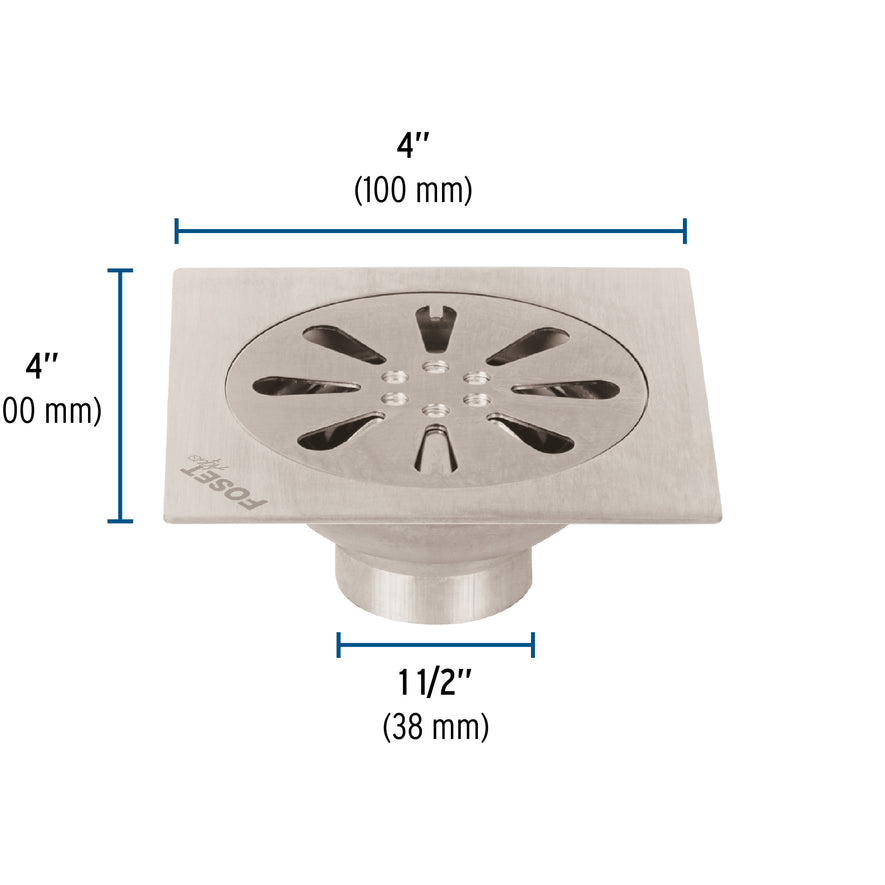 Resumidero cuadrado 4'x 4', acero inoxidable, gota, Aqua Caja con 4, 45471