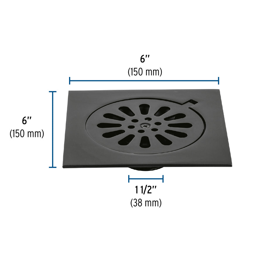 Resumidero cuadrado 6'x 6', latón, negro, Foset Aqua Caja con 2, 46597