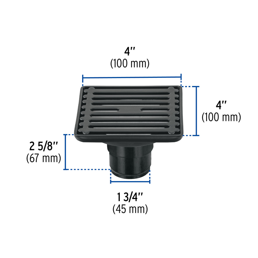 Resumidero cuadrado 4'x 4', acero inoxidable, negro, Aqua Caja con 4, 47650