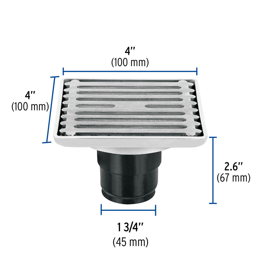 Resumidero cuadrado de acero inoxidable 4' x 4', Foset Caja con 4, 49428