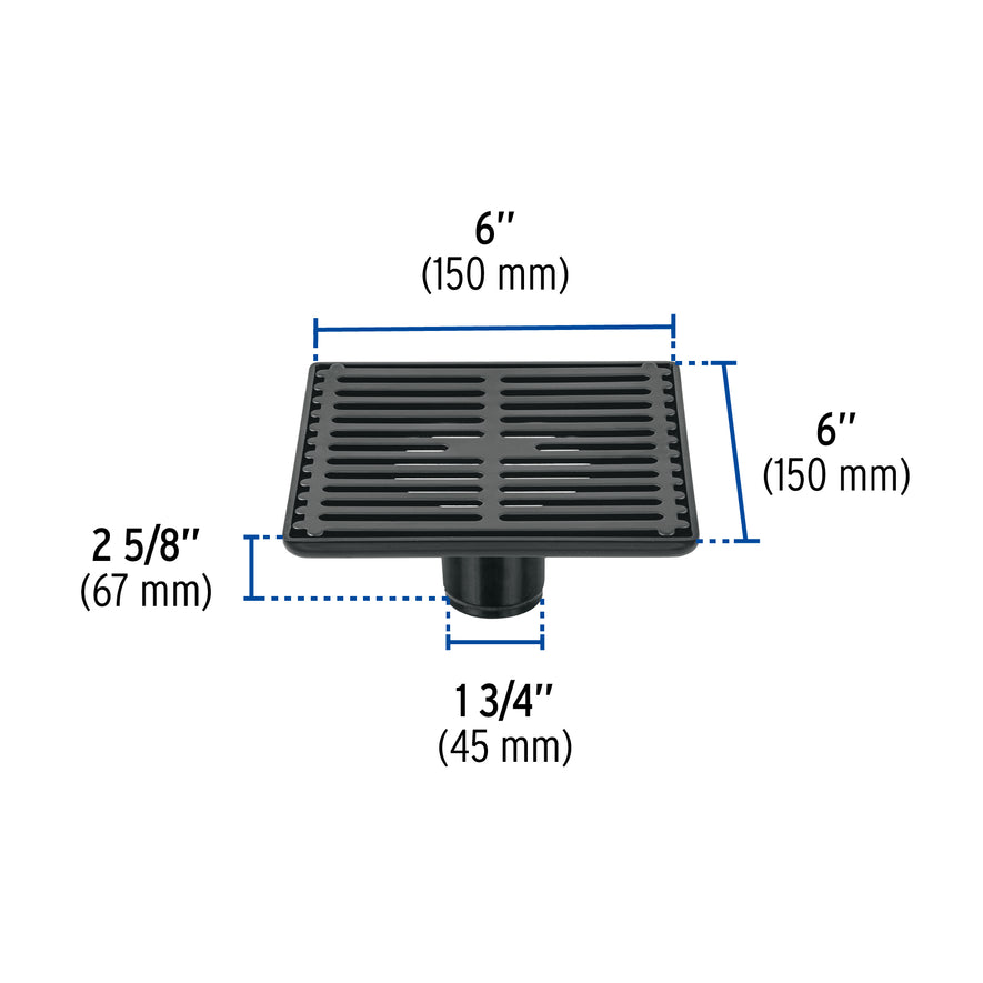 Resumidero cuadrado 6'x 6', acero inoxidable, negro, Aqua Caja con 4, 46689