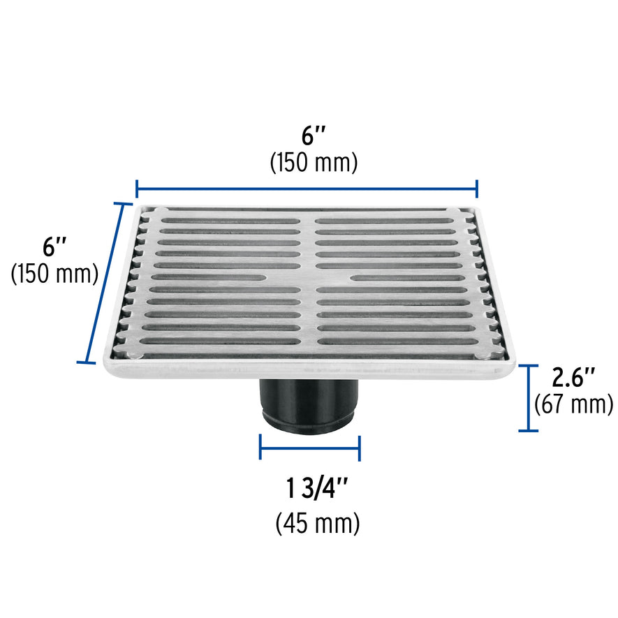 Resumidero cuadrado de acero inoxidable 6' x 6', Foset Caja con 4, 46048