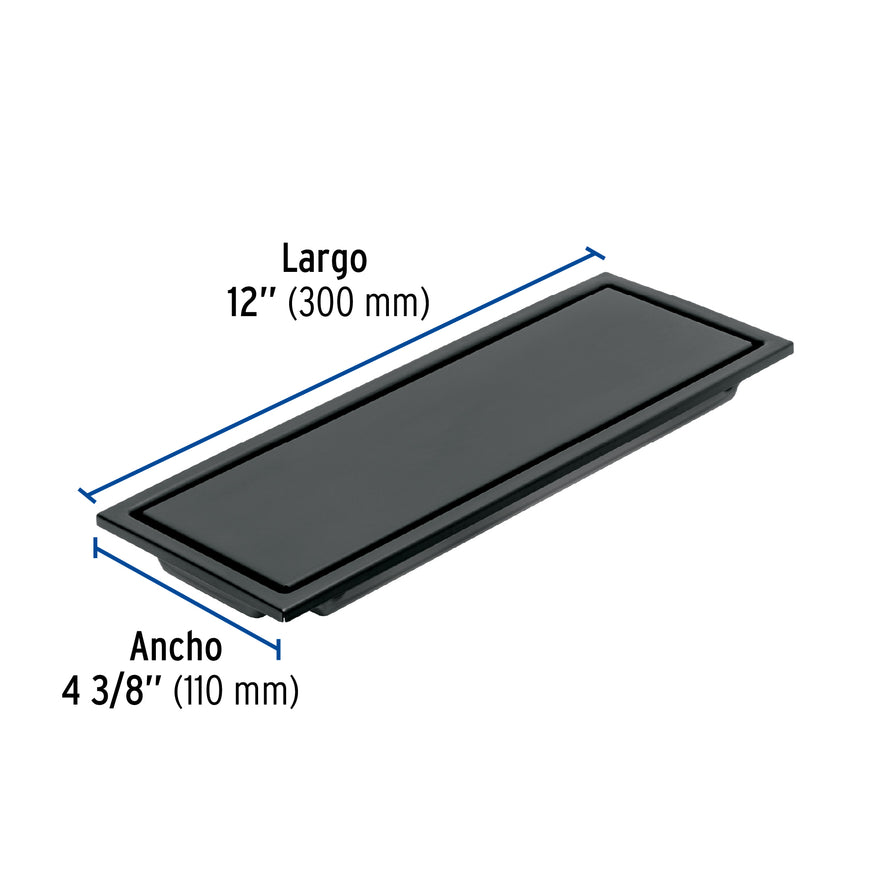 Resumidero largo reversible de 12', acero inox, negro, Aqua Caja con 2, 45324