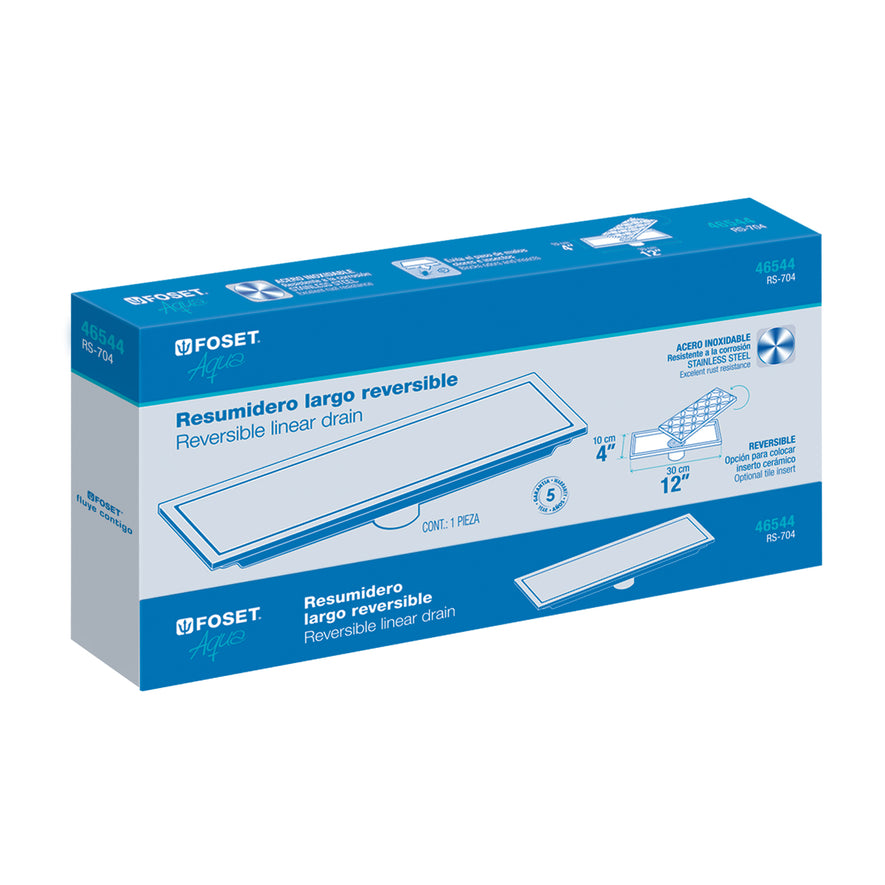 Resumidero largo reversible de 12', acero inox, Aqua Caja con 2, 46544