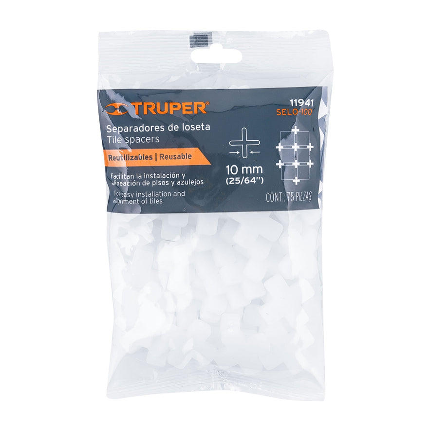 Bolsa con 75 separadores de 10 mm de losetas, TRUPER Caja con 6, 11941