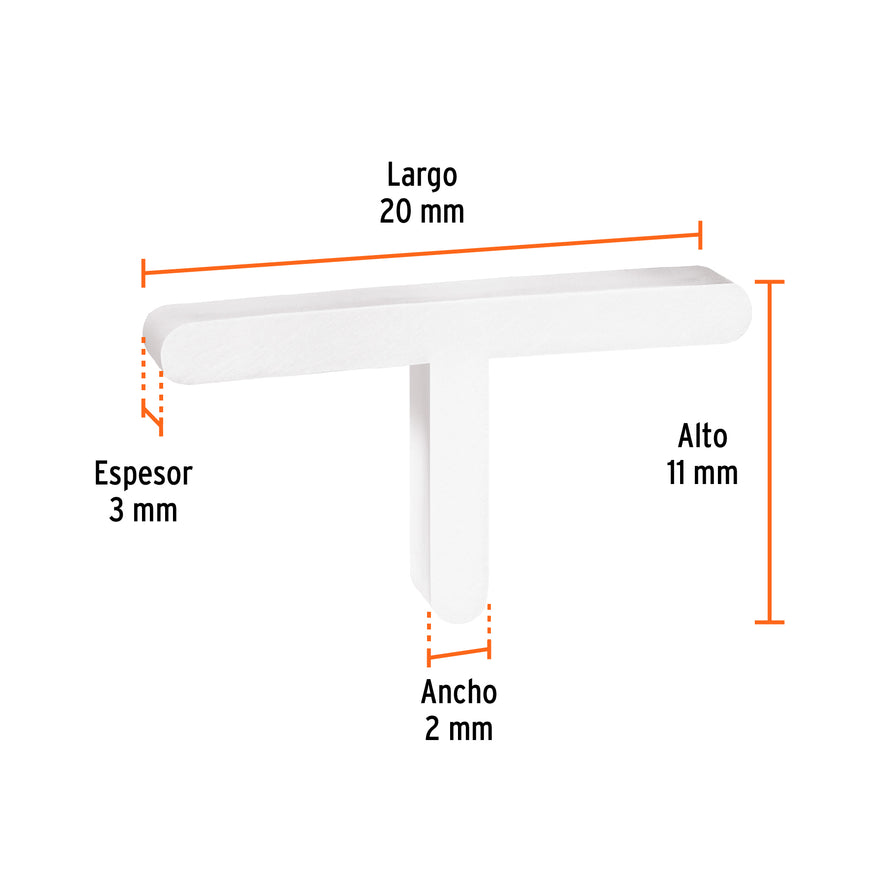 Bolsa con 200 separadores 'T' de 2 mm de losetas, TRUPER Caja con 6, 103202