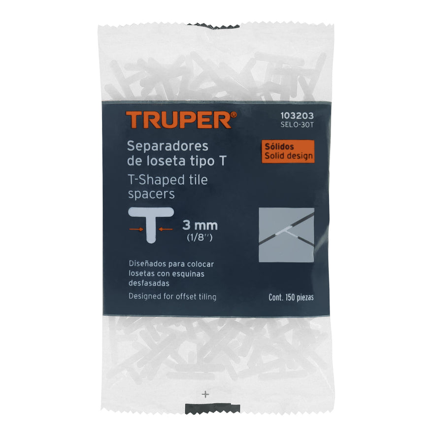 Bolsa con 150 separadores 'T' de 3 mm de losetas, TRUPER Caja con 6, 103203