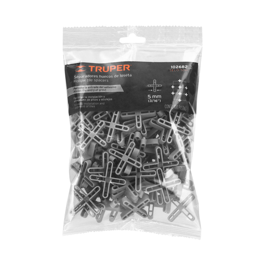 Bolsa con 100 separadores huecos de 5mm para losetas, Truper Caja con 6, 102682