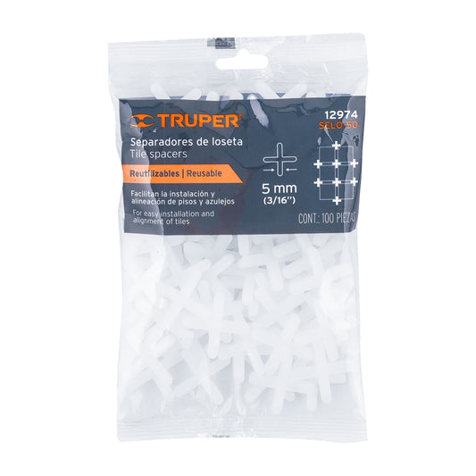 Bolsa con 100 separadores de 5 mm de losetas, TRUPER Caja con 6, 12974