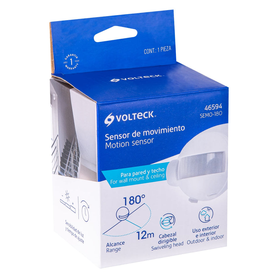 Sensor de movimiento de 180° para pared y techo, Volteck Caja con 2, 46594