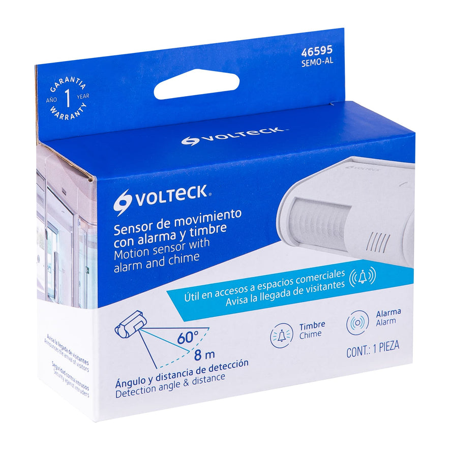 Sensor de movimiento con alarma y timbre, Volteck Caja con 2, 46595