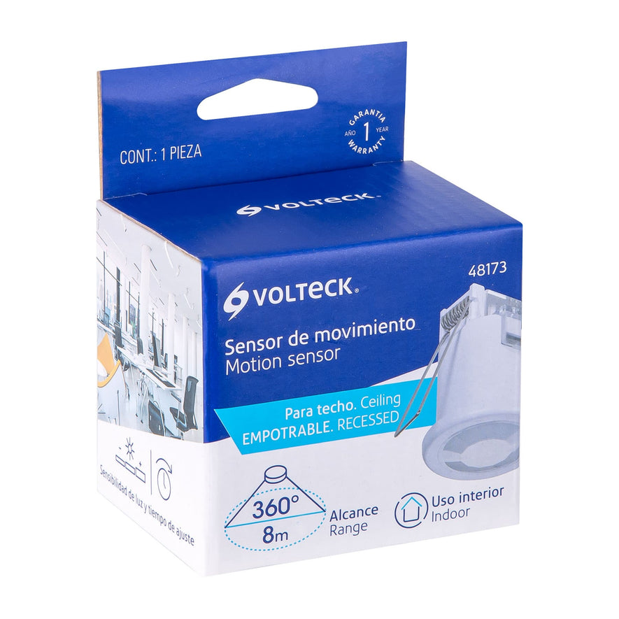 Sensor de movimiento empotrable para techo, alcance 8 m Caja con 4, 48173