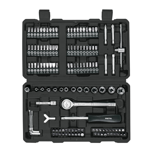 Juego de 130 herramientas 1/4' para mecánico, Pretul Caja con 3, 26091