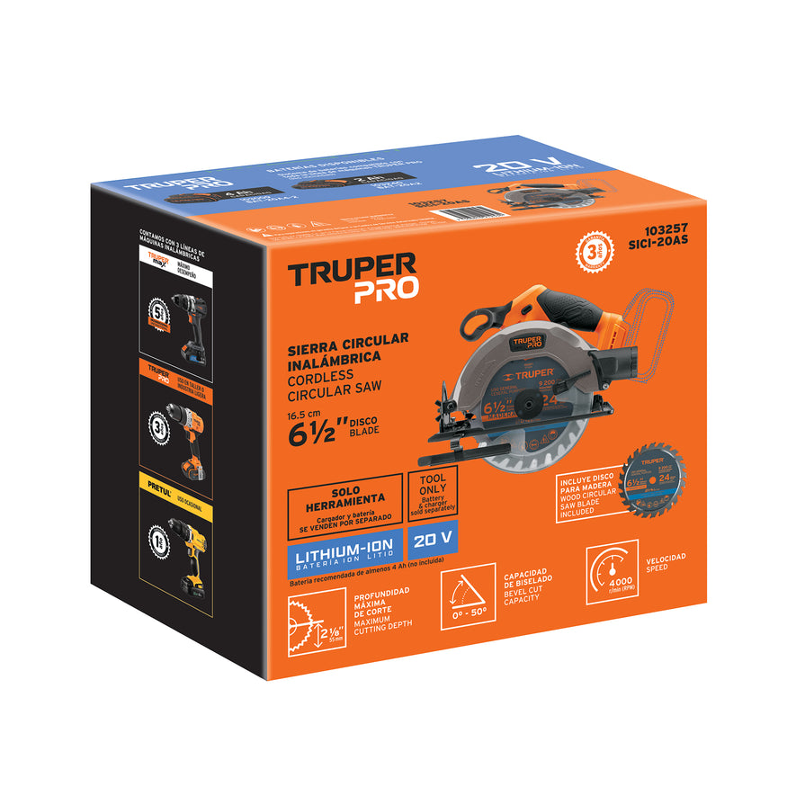 Sierra circular 6-1/2', 20V, sin accesorios, PRO, 103257