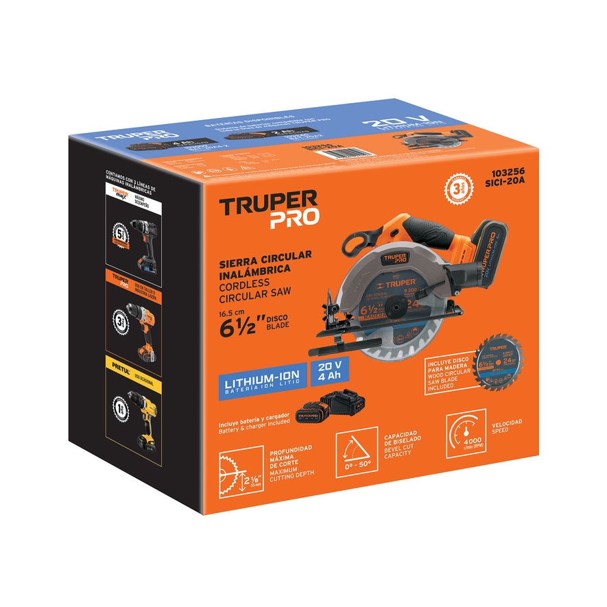 Sierra circular 6-1/2', 20V, 1 batería 4Ah, PRO, 103256