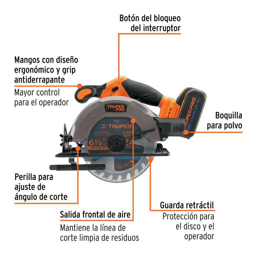 Sierra circular 6-1/2', 20V, 1 batería 4Ah, PRO, 103256