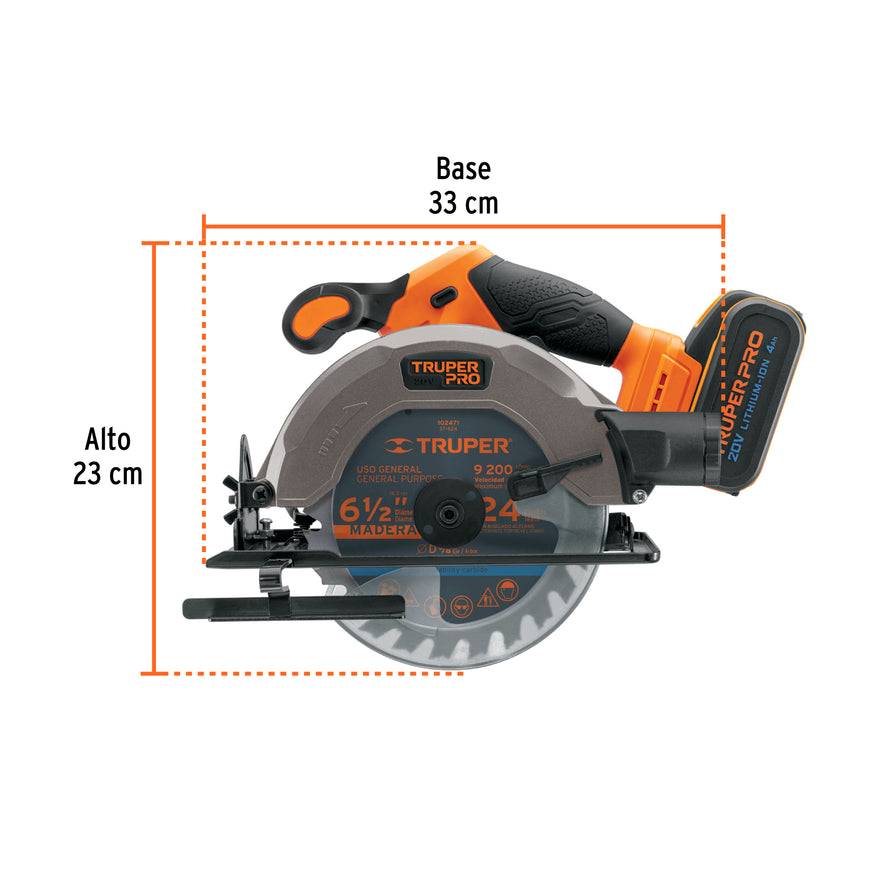 Sierra circular 6-1/2', 20V, 1 batería 4Ah, PRO, 103256