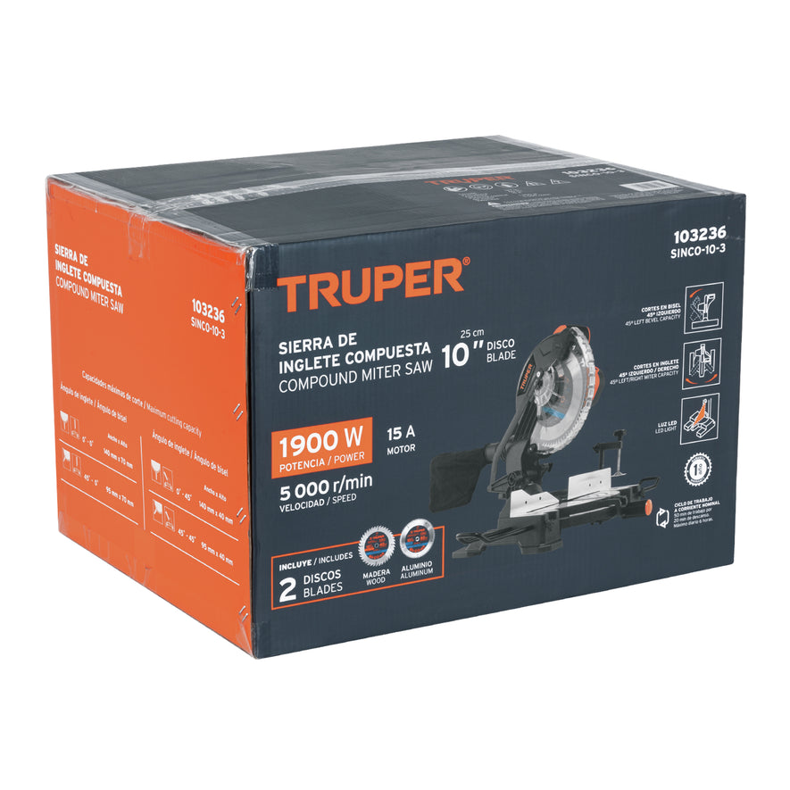 Sierra de inglete 10', 1900W compuesta, TRUPER, 103236