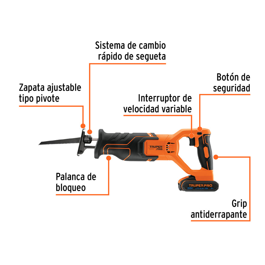 Sierra sable, 20V, 1 batería 2Ah, PRO, 103258