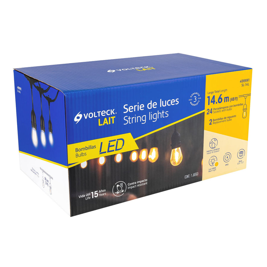 Serie de 14.6 m con 24 luces de LED para exterior, Volteck, 49991