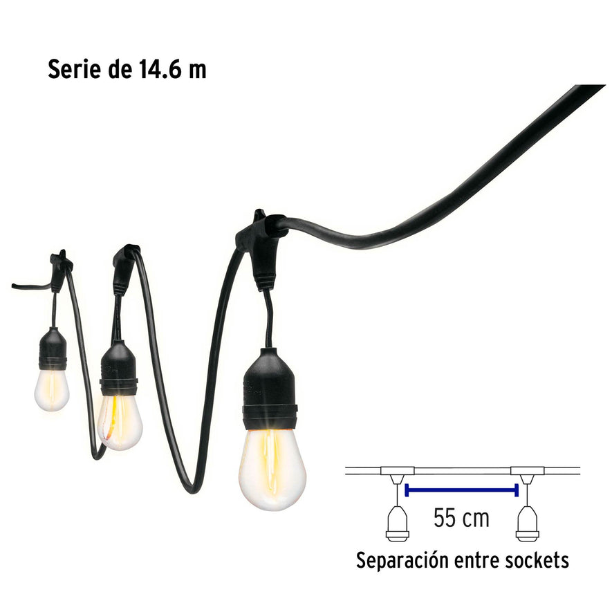 Serie de 14.6 m con 24 luces de LED para exterior, Volteck, 49991