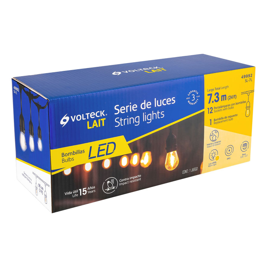 Serie de 7.3 m con 12 luces de LED para exterior, Volteck, 49992