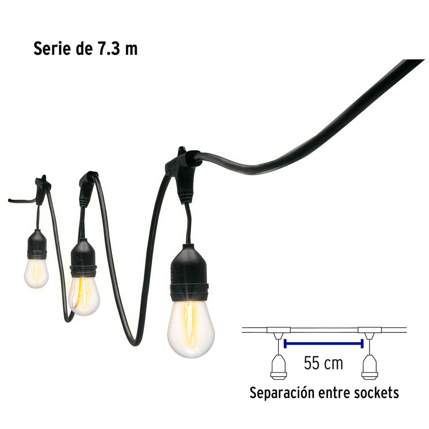 Serie de 7.3 m con 12 luces de LED para exterior, Volteck, 49992