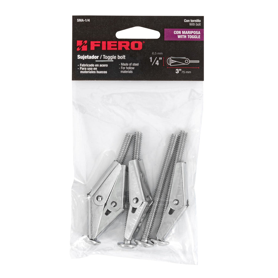 Bolsa con 4 sujetadores tipo mariposa de 1/4' x 3', Fiero Caja con 6, 47360