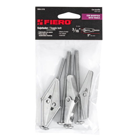 Bolsa con 4 sujetadores tipo mariposa de 3/16' x 3', Fiero Caja con 6, 47359
