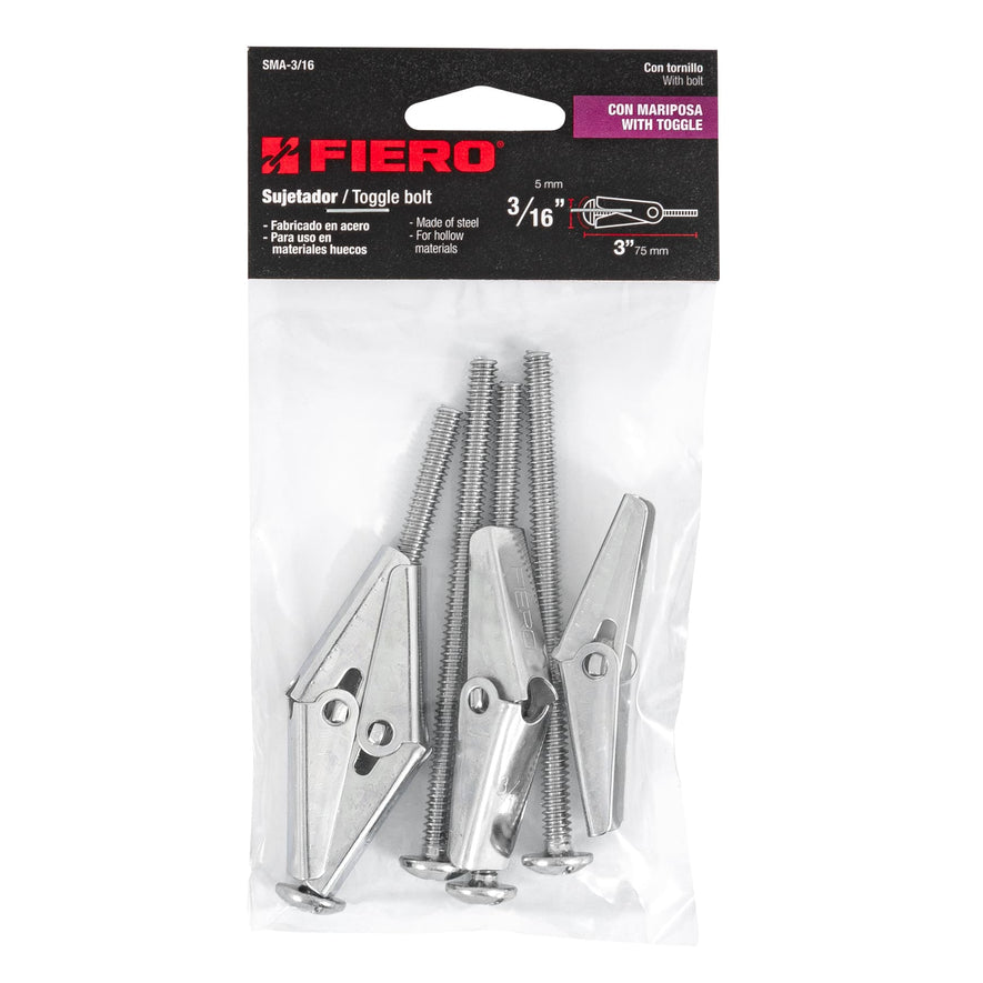 Bolsa con 4 sujetadores tipo mariposa de 3/16' x 3', Fiero Caja con 6, 47359