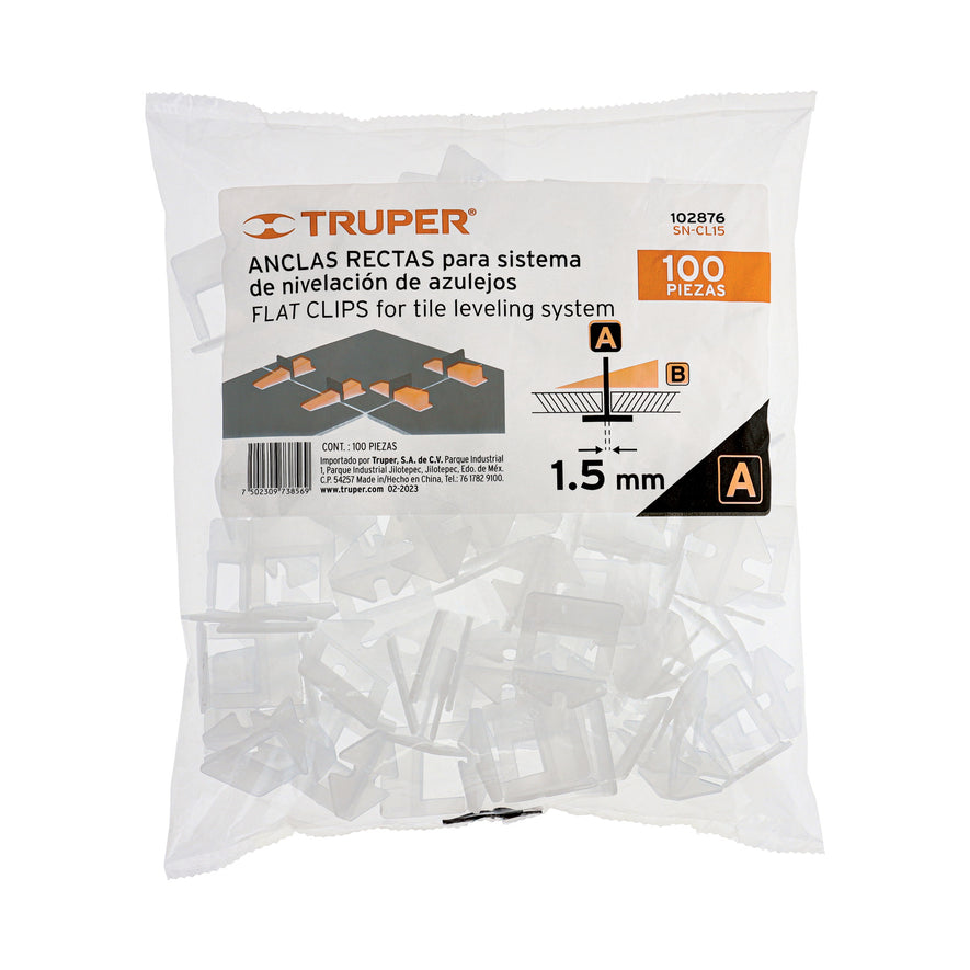 Bolsa con 100 anclas de 1.5 mm, para nivelación de azulejos Caja con 4, 102876