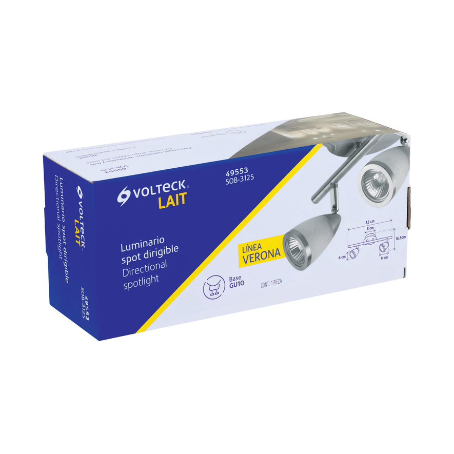 Luminario de sobreponer 2 spots base GU10, Verona, Volteck Caja con 2, 49553