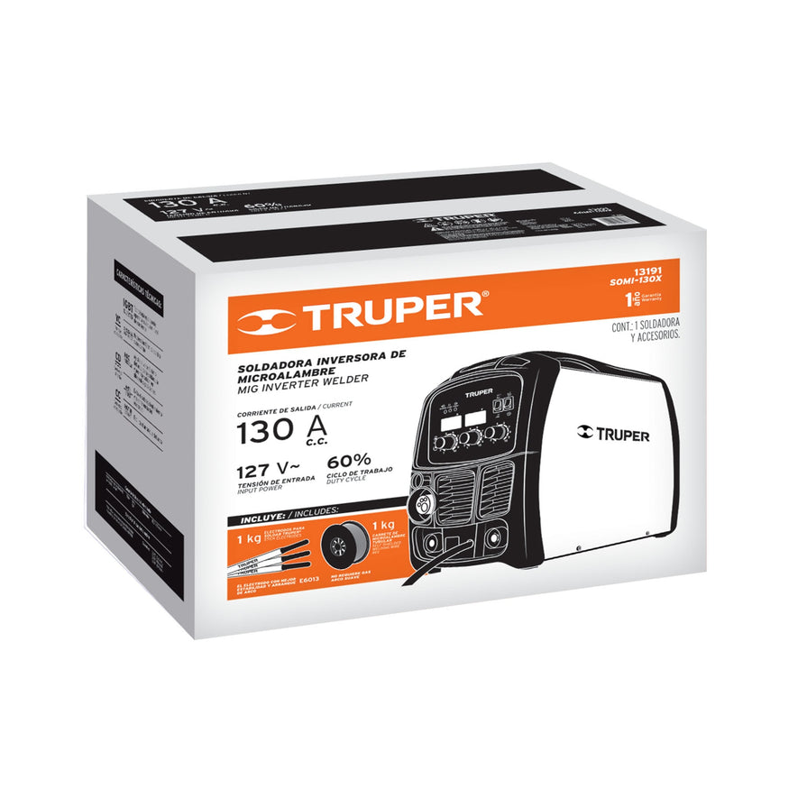 Soldadora para microalambre y electrodo, 130 A, Truper, 13191