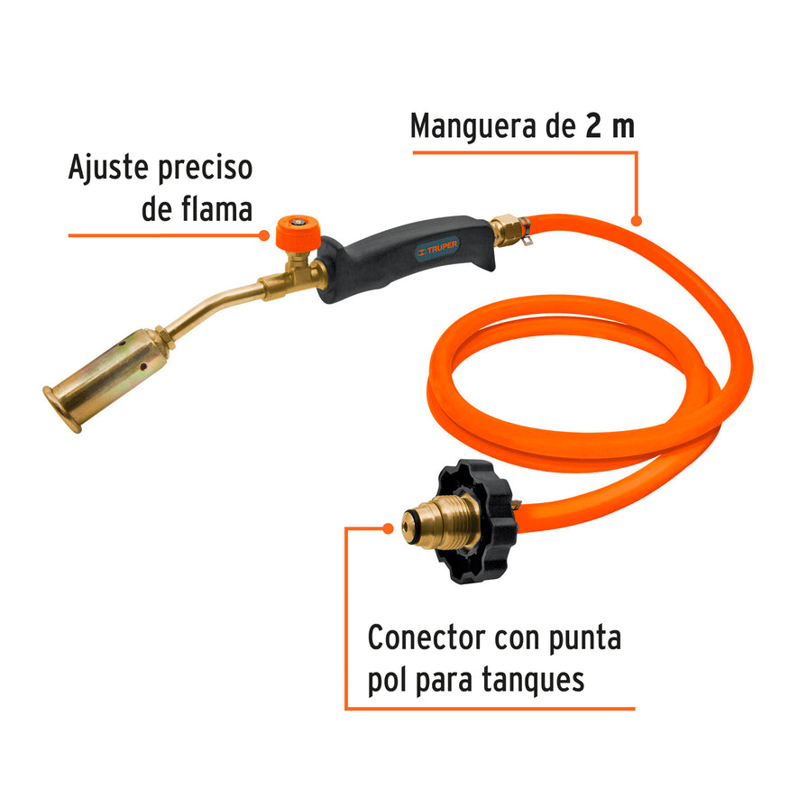 Soplete con manguera para gas de 7/8' 200 PSI, TRUPER, 16920