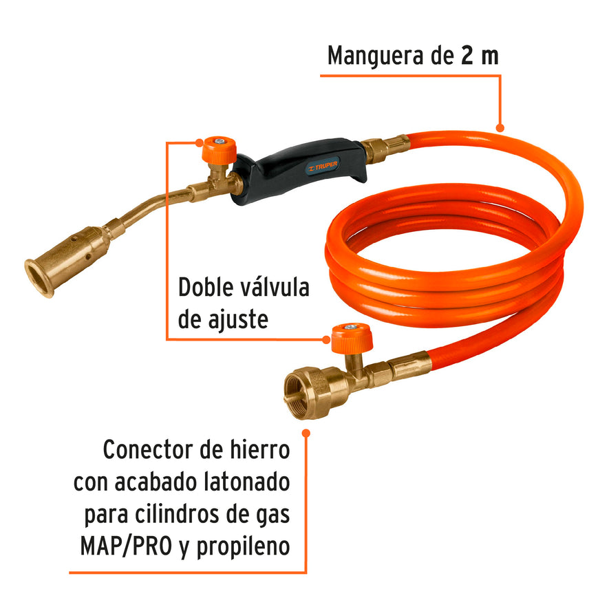 Soplete con manguera para gas, 1/2', TRUPER, 101970
