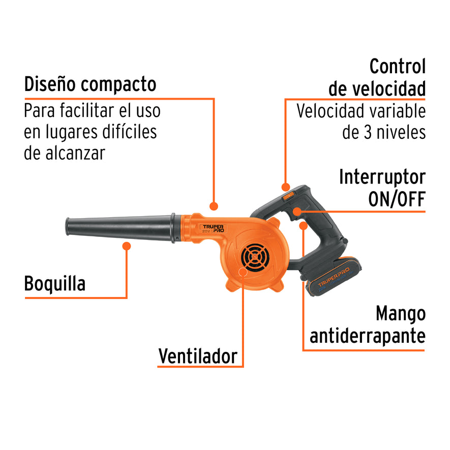 Sopladora para taller, 20V, 1 batería 2Ah, PRO, 103265