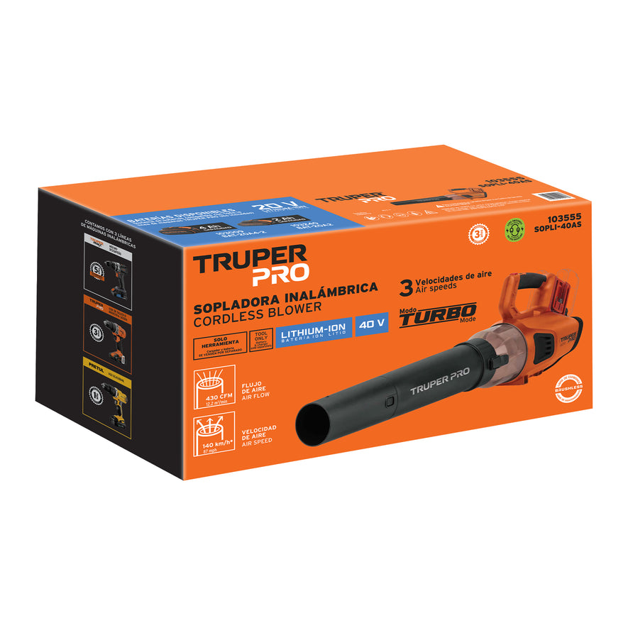 Sopladora inalámbrica 40V, sin accesorios, TRUPER PRO, 103555