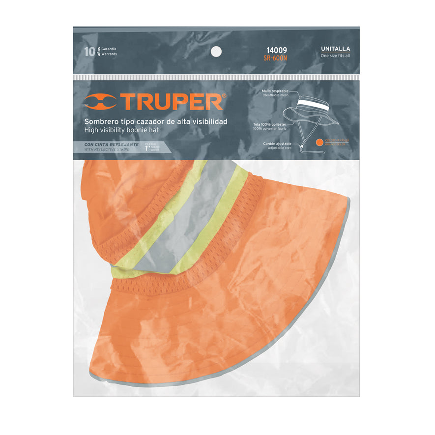 Sombrero naranja alta visibilidad con reflejante, Truper Caja con 5, 14009