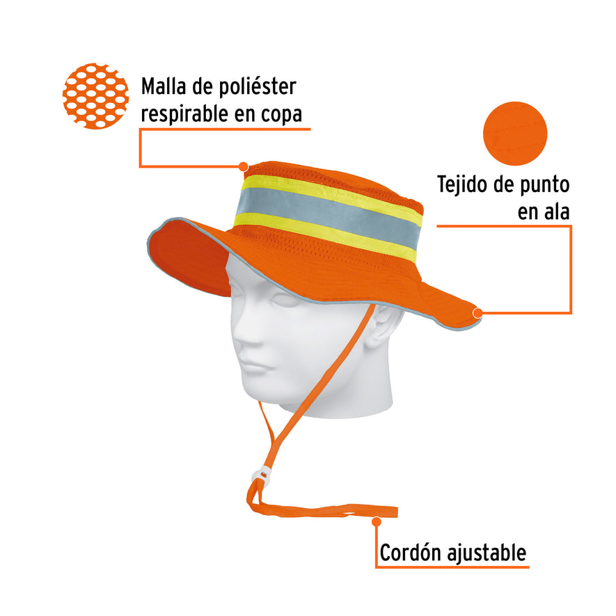Sombrero naranja alta visibilidad con reflejante, Truper Caja con 5, 14009