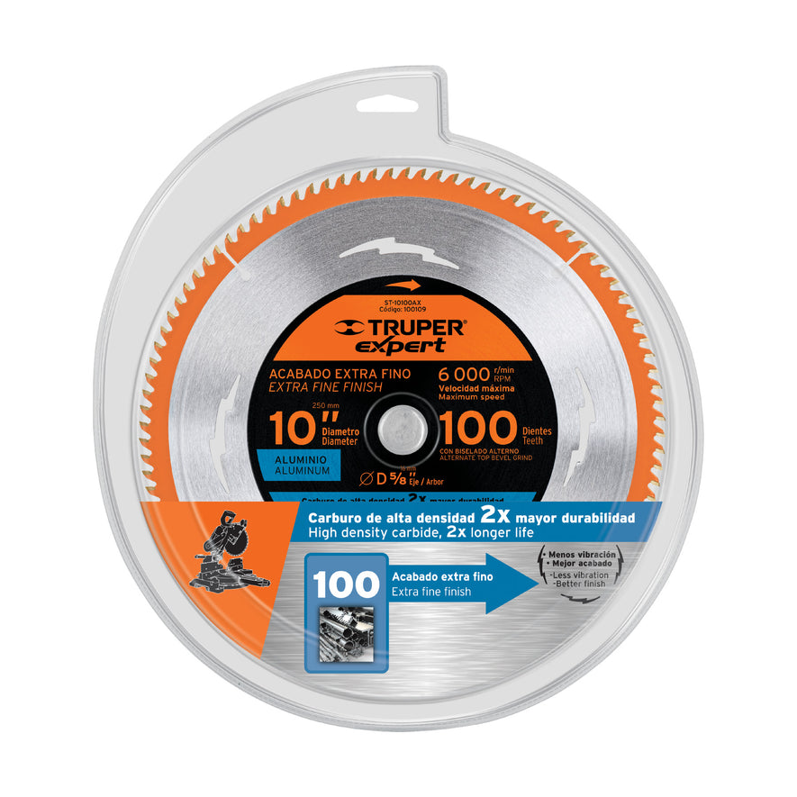 Disco sierra 10' p/aluminio, 100 dientes centro 5/8', Expert, 100109