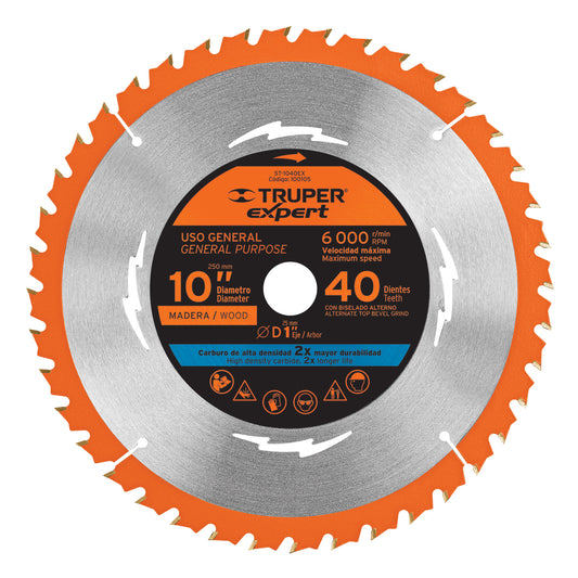 Disco sierra 10' para madera, 40 dientes centro 1', Expert, 100105