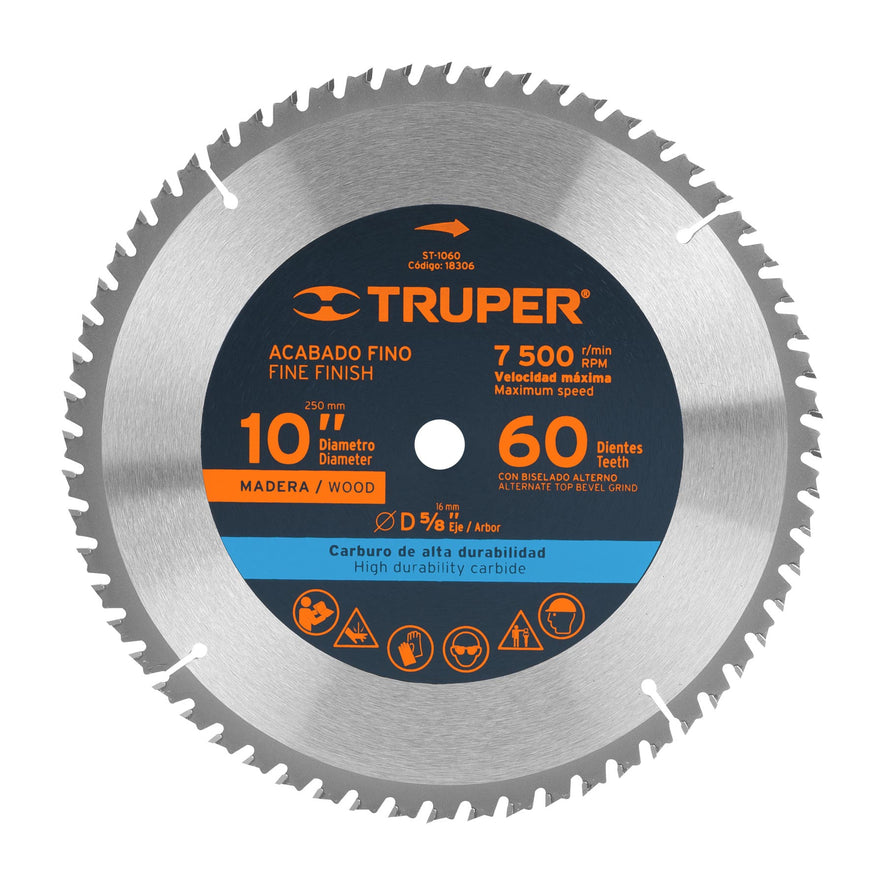 Disco sierra 10' para madera, 60 dientes centro 5/8', Truper Caja con 3, 18306